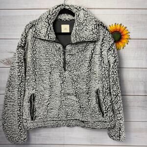 Thread Supply Sherpa Pullover Jacket Gray Black Quarter Zip Fleece‎ L